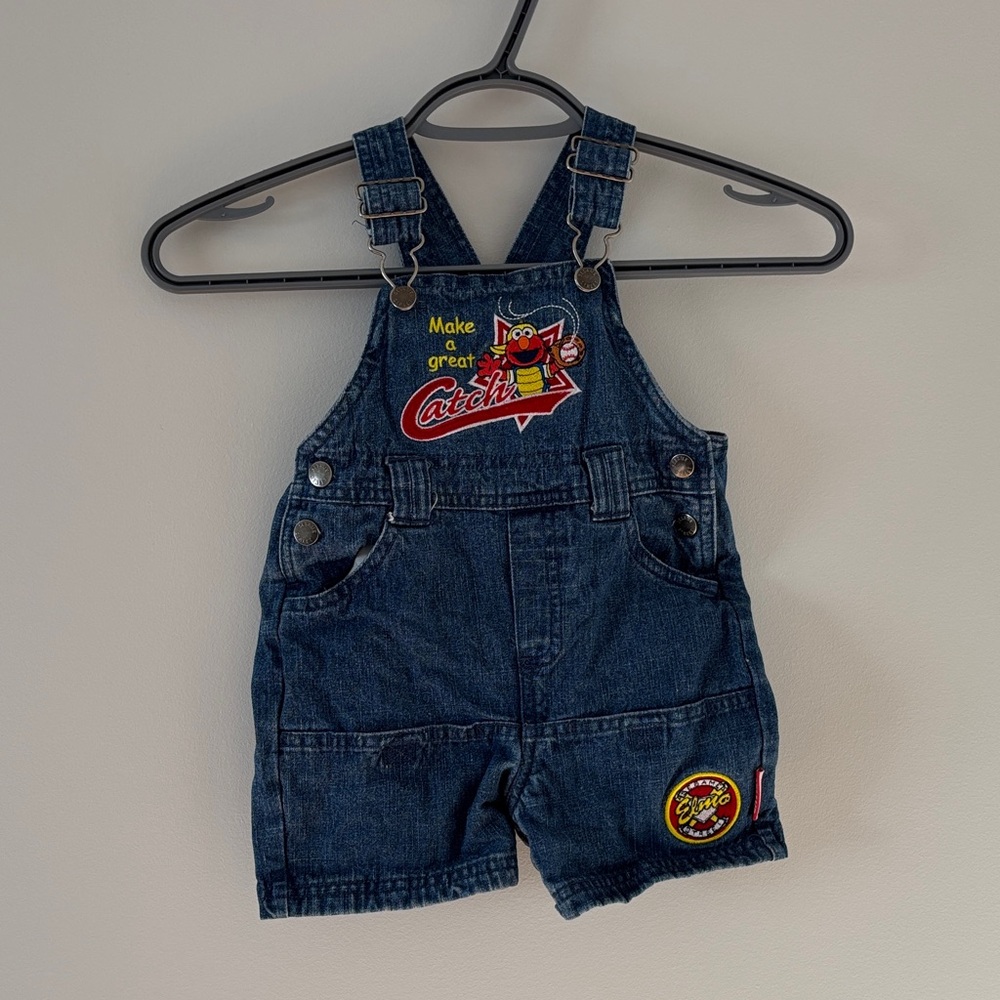 Vintage Sesame Street Elmo Kid’s Blue Denim Overalls Size 18 months